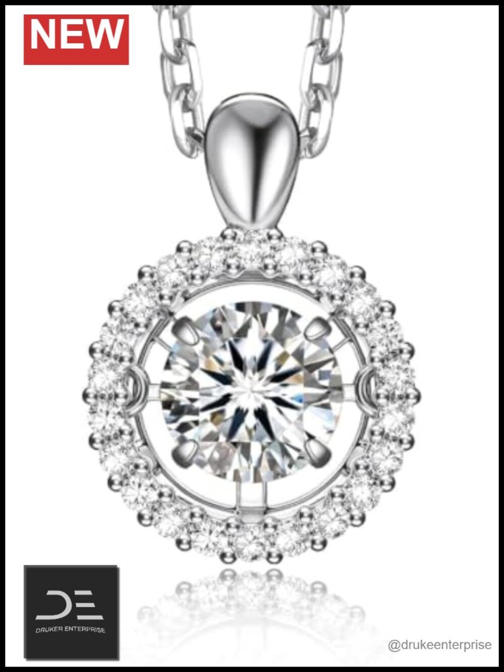 Moissanite Pendant Necklace Sterling Silver 925 Halo Floating Diamond Dance 1ct